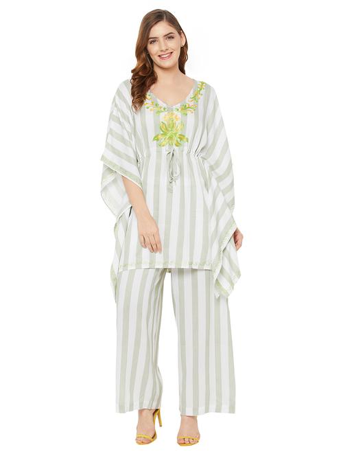 embroidered detail striped kurta palazzo set - 18507405 - Very Small Image - 1