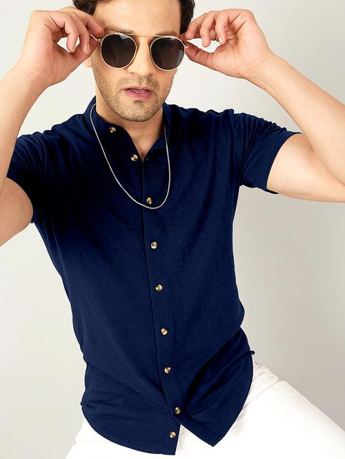 navy blue solid casual shirt - 18507418 - Very Small Image - 1