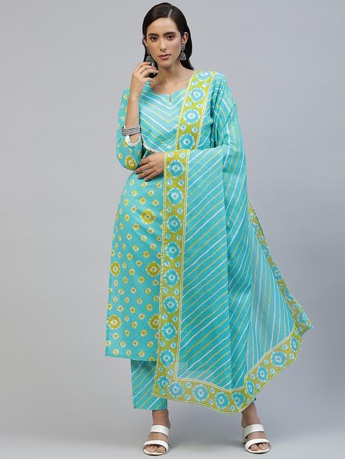 bandhani print kurta pant with dupatta - 18507769 - Very Small Image - 1