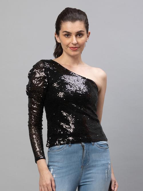 women's crop asymmetric neck top - 18507821 - Very Small Image - 1