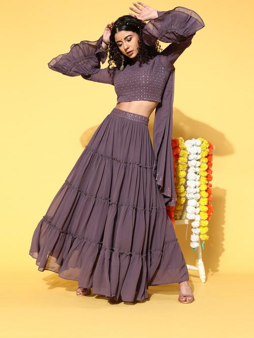 embroidered flared lehenga choli set with dupatta - 18509487 - Very Small Image - 1