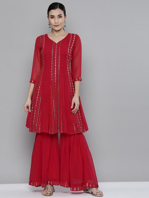 embroidered kurta sharara set - 18509489 - Very Small Image - 1