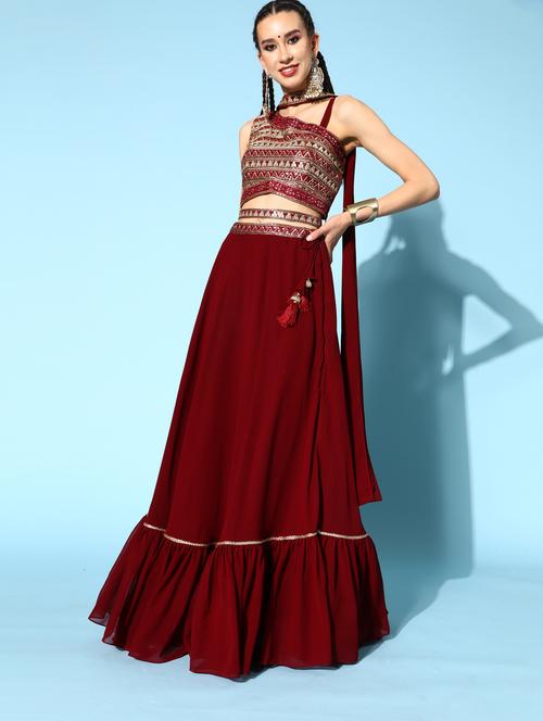 embroidered flared lehenga choli set with dupatta - 18509505 - Very Small Image - 1
