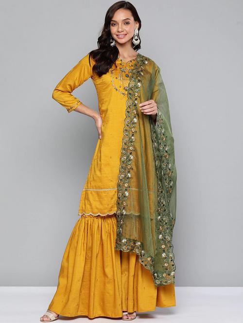 yellow kurta sharara set with dupatta - 18509511 - Very Small Image - 1