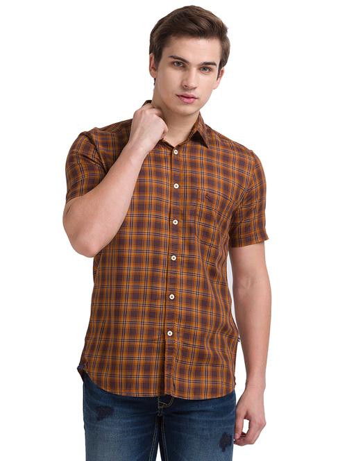 brown checkered casual shirt - 18509803 - Very Small Image - 1