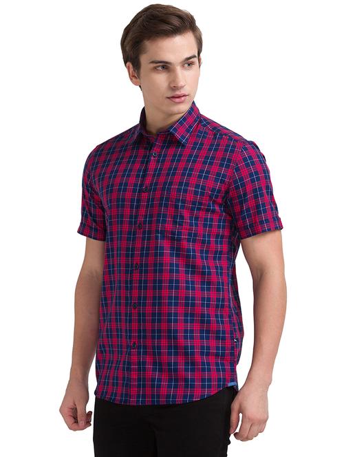 navy blue checkered casual shirt - 18509817 - Very Small Image - 1
