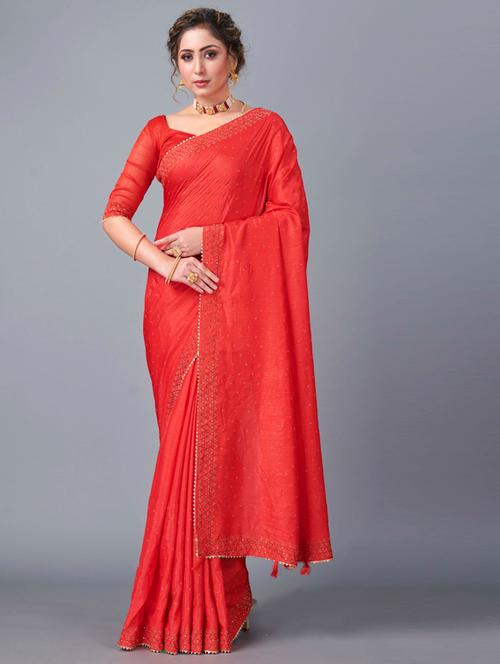 tassel detailed embroidered saree with blouse - 18509837 - Very Small Image - 1