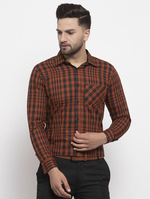rust checkered casual shirt - 18509952 - Very Small Image - 1
