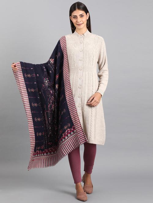 navy blue printed stole - 18510701 - Very Small Image - 1