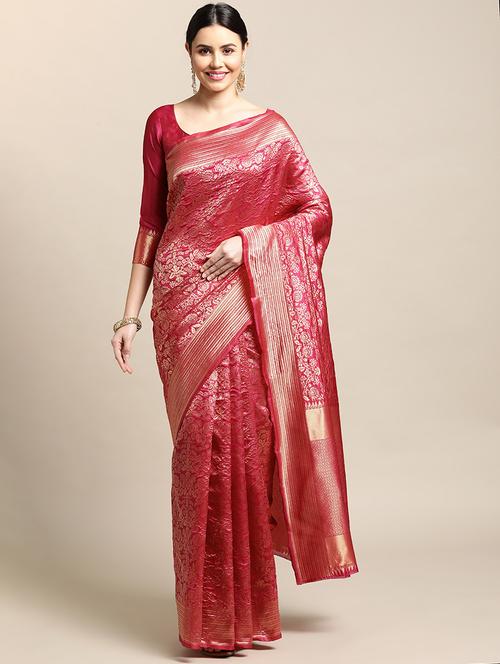 jacquard work woven saree with blouse - 18512422 - Very Small Image - 1