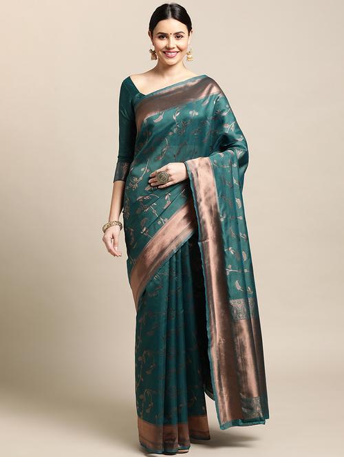 jacquard work woven saree with blouse - 18512424 - Very Small Image - 1