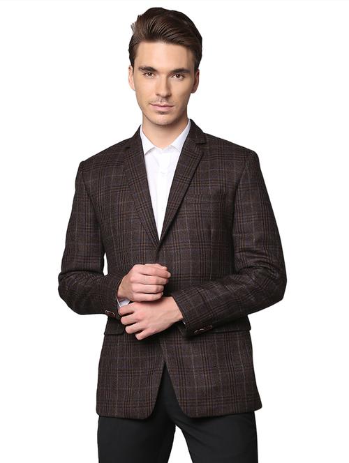 brown checkered single breasted blazer - 18512435 - Very Small Image - 1