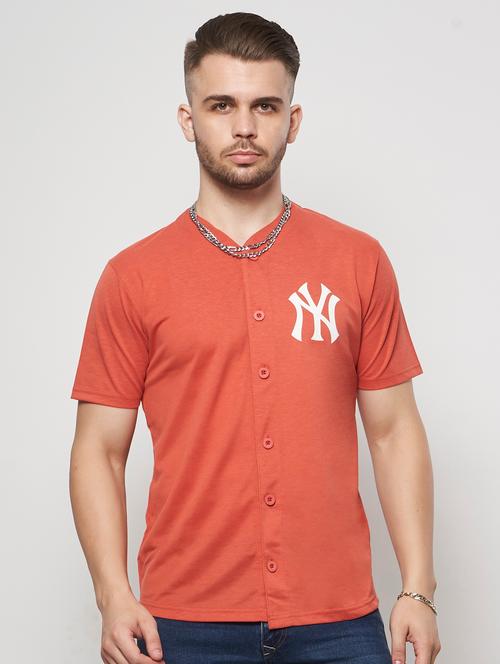 orange graphic printed collarless casual shirt - 18512528 - Very Small Image - 1