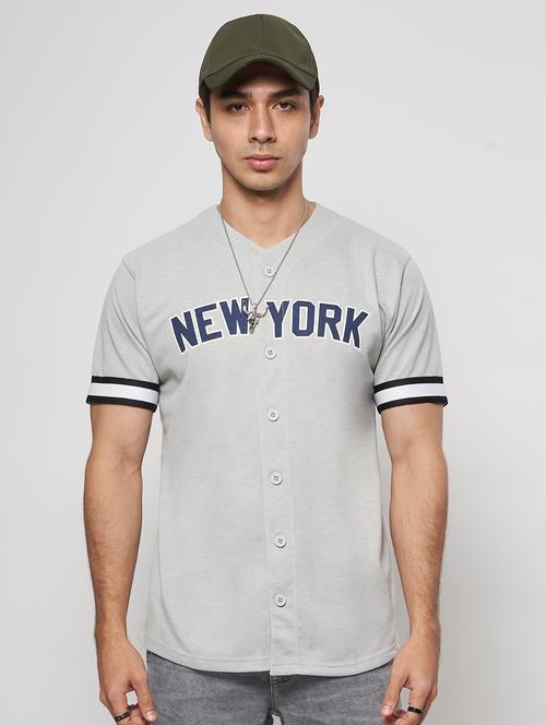grey typography printed collarless casual shirt - 18512529 - Very Small Image - 1