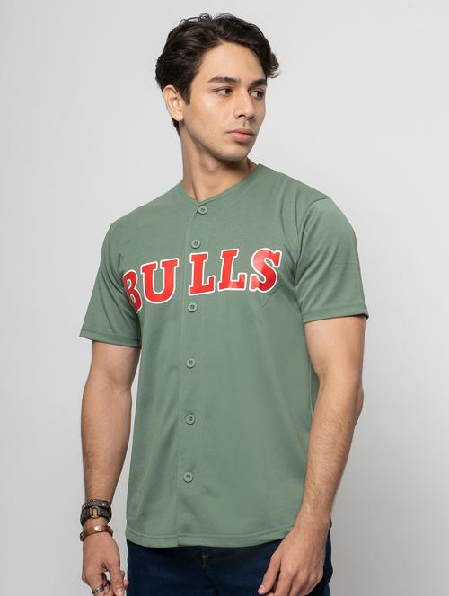 olive typography printed collarless casual shirt - 18512530 - Very Small Image - 1