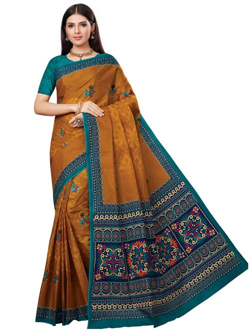 women's printed mustard colored saree - 18512622 - Very Small Image - 1