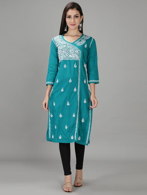 chikankari work front & side slit kurta - 18512685 - Very Small Image - 1