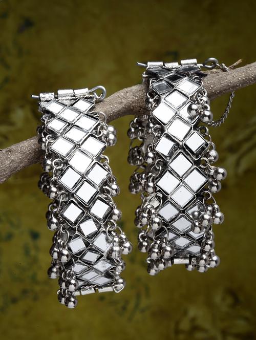 set of 2 oxidized mirror studded ghunghroo bangles - 18512789 - Very Small Image - 1