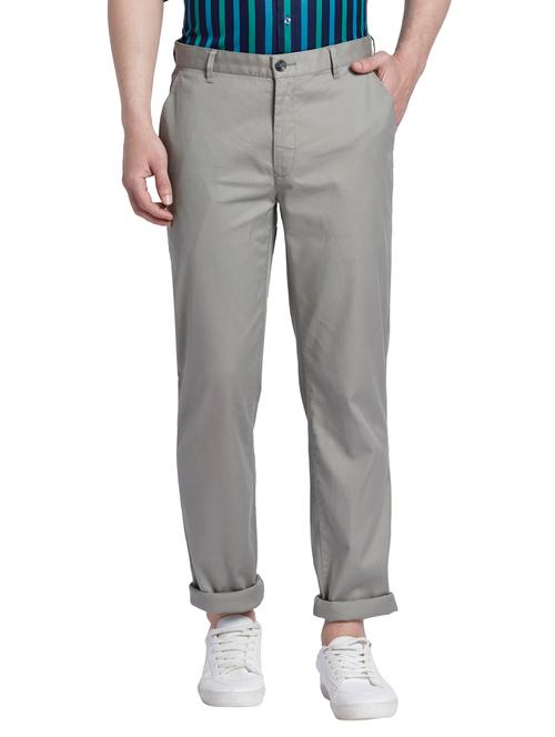 grey solid flat front casual trouser - 18513701 - Very Small Image - 1