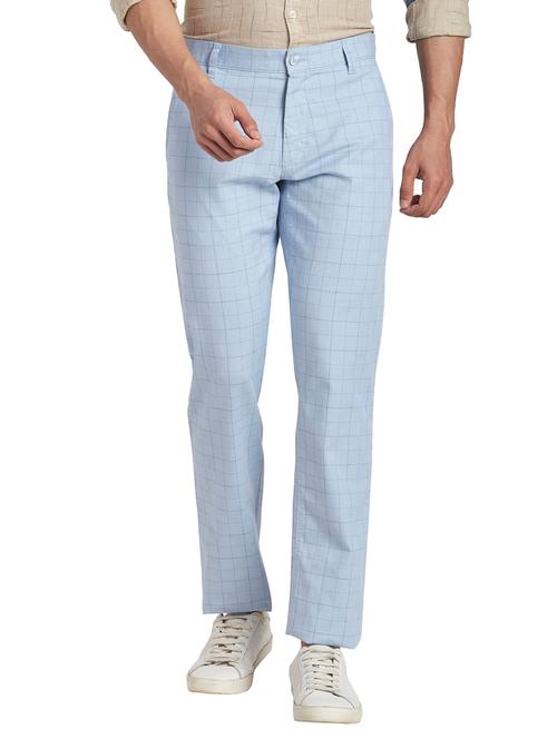 light blue checkered flat front casual trouser - 18513746 - Very Small Image - 1