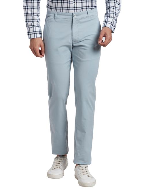 light blue solid flat front casual trouser - 18513762 - Very Small Image - 1