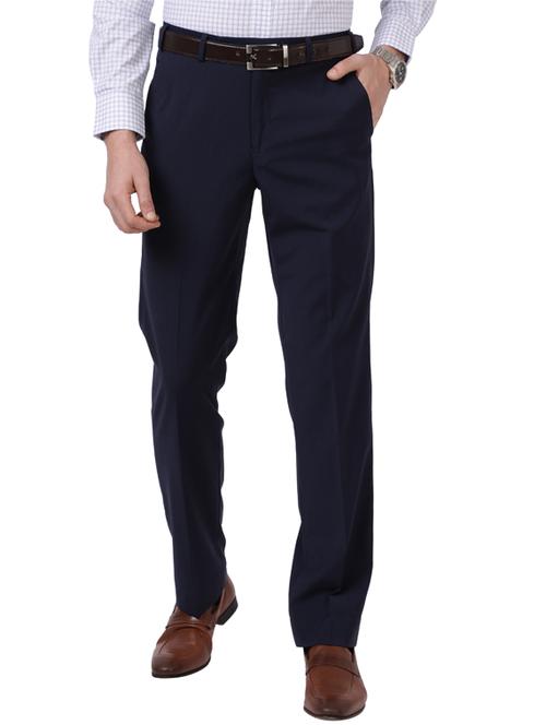 navy blue solid flat front trousers formal trouser - 18513799 - Very Small Image - 1
