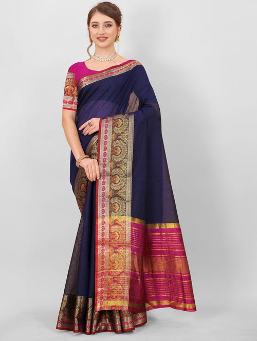 jacquard work kanjivaram saree with blouse - 18514136 - Very Small Image - 1