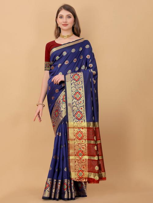 jacquard work kanjivaram saree with blouse - 18514139 - Very Small Image - 1