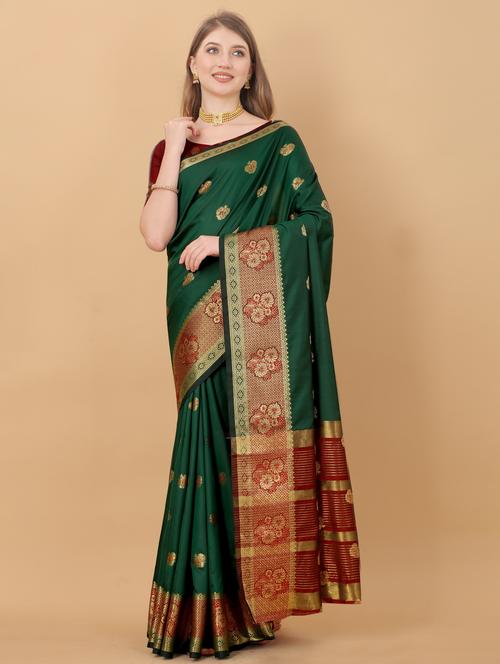jacquard work kanjivaram saree with blouse - 18514141 - Very Small Image - 1