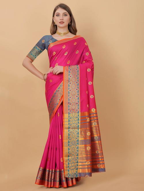 jacquard work kanjivaram saree with blouse - 18514144 - Very Small Image - 1