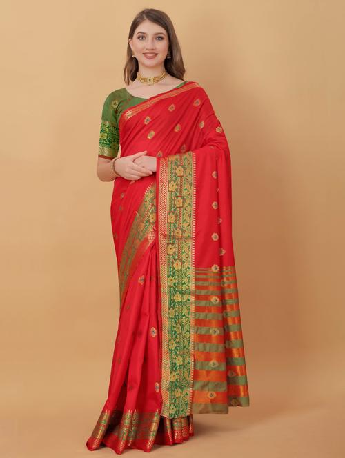 jacquard work kanjivaram saree with blouse - 18514145 - Very Small Image - 1