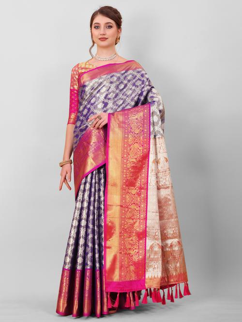 jacquard work kanjivaram saree - 18514151 - Very Small Image - 1
