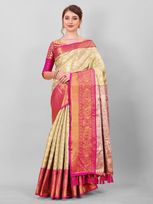 jacquard work kanjivaram saree with blouse - 18514154 - Very Small Image - 1