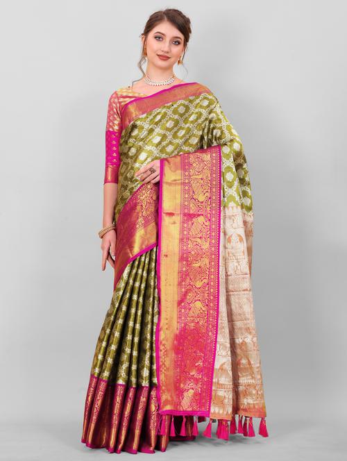jacquard work kanjivaram saree - 18514155 - Very Small Image - 1