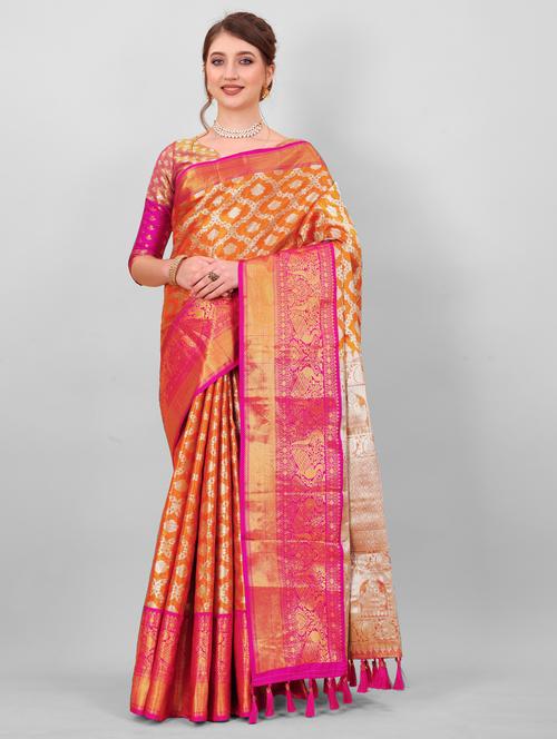 jacquard work kanjivaram saree with blouse - 18514156 - Very Small Image - 1