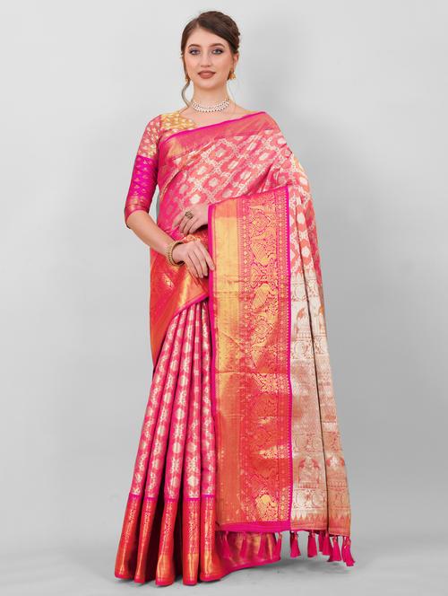 jacquard work kanjivaram saree with blouse - 18514157 - Very Small Image - 1