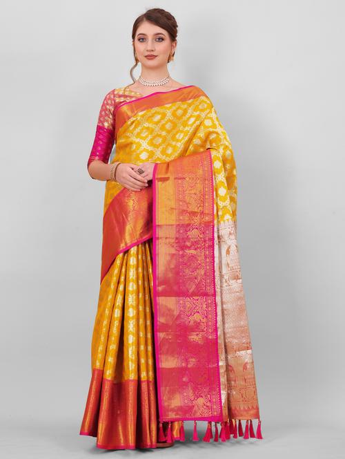 jacquard work kanjivaram saree with blouse - 18514159 - Very Small Image - 1