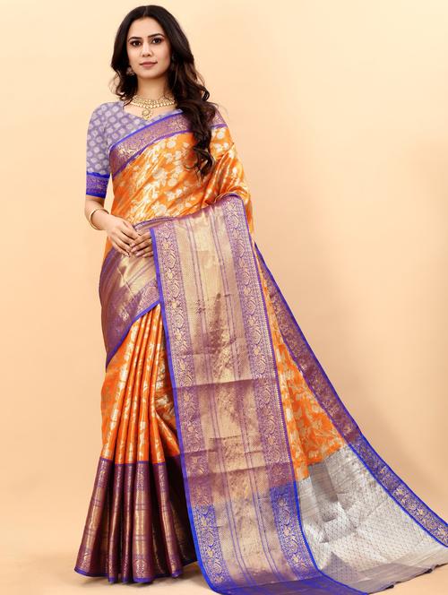 jacquard work kanjivaram saree with blouse - 18514162 - Very Small Image - 1