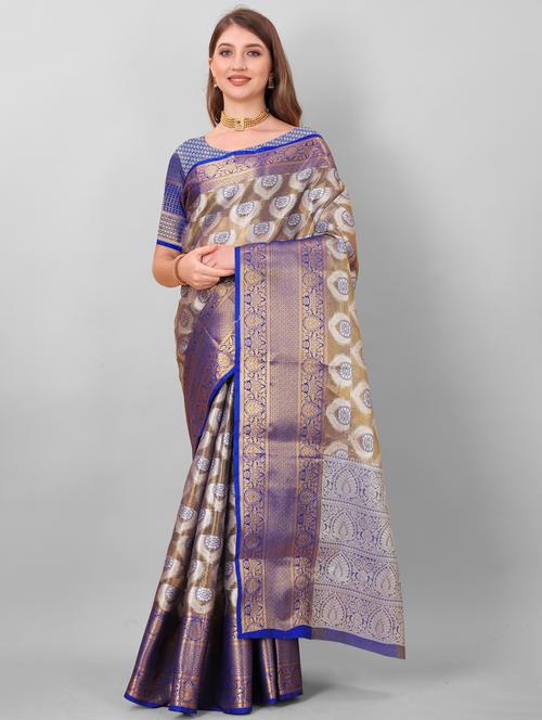 jacquard work kanjivaram saree with blouse - 18514165 - Very Small Image - 1