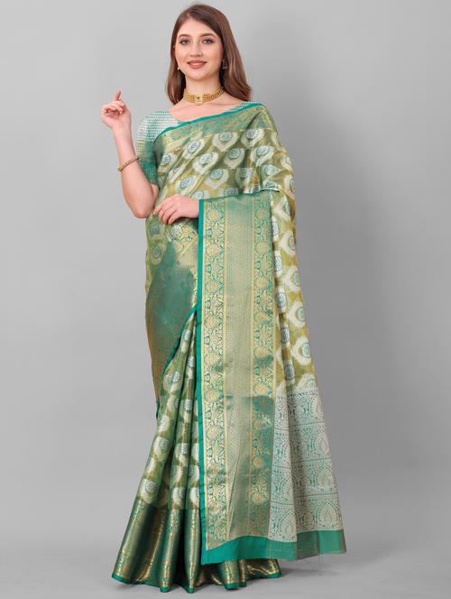jacquard work kanjivaram saree with blouse - 18514166 - Very Small Image - 1