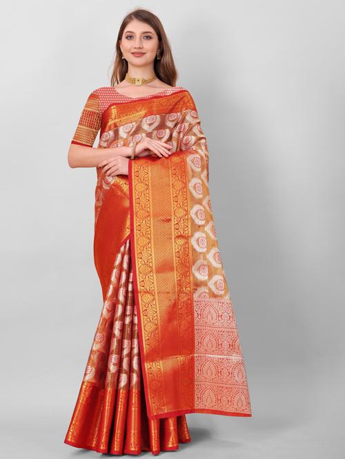 jacquard work kanjivaram saree with blouse - 18514167 - Very Small Image - 1