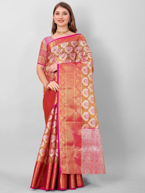 jacquard work kanjivaram saree with blouse - 18514168 - Very Small Image - 1