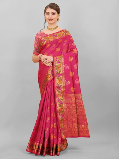 jacquard work kanjivaram saree with blouse - 18514172 - Very Small Image - 1