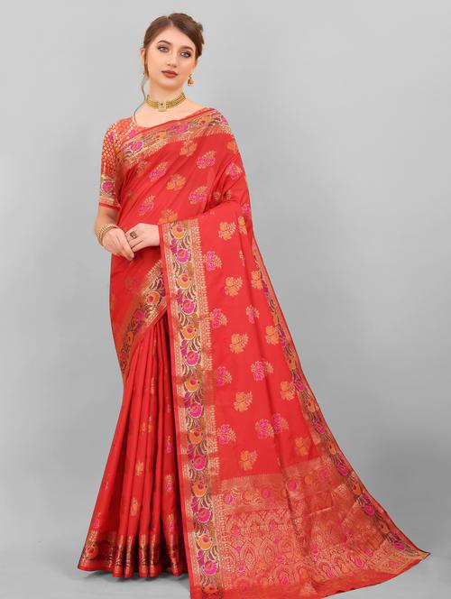 jacquard work kanjivaram saree with blouse - 18514174 - Very Small Image - 1