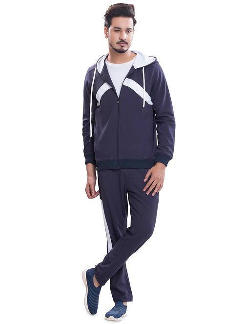 navy blue color-blocked hooded track suit - 18514398 - Very Small Image - 1