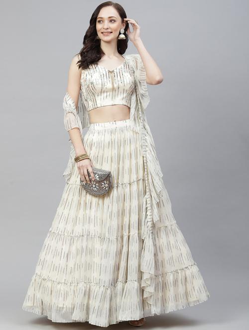 printed semi-stitched tiered lehenga choli with dupatta - 18514475 - Very Small Image - 1