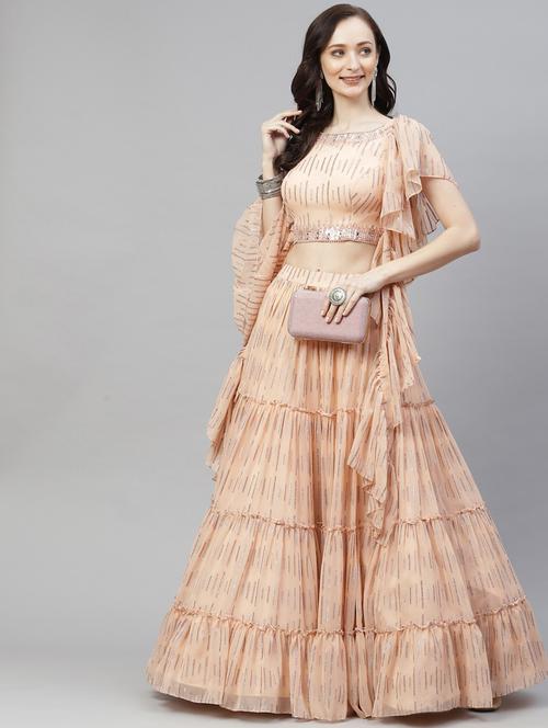 printed semi-stitched tiered lehenga choli with dupatta - 18514476 - Very Small Image - 1