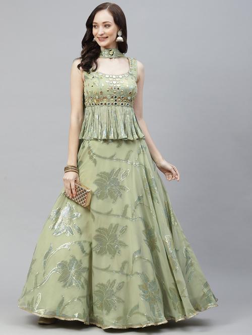 foil printed semi-stitched lehenga choli with dupatta - 18514494 - Very Small Image - 1