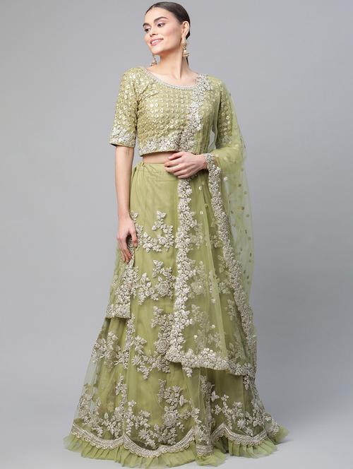 embroidered semi-stitched lehenga choli with dupptta - 18514510 - Very Small Image - 1