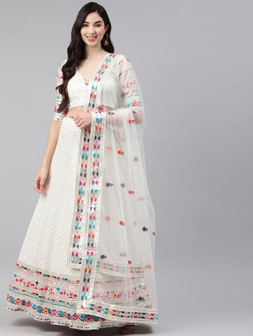 embroidered semi-stitched lehenga choli with dupptta - 18514515 - Very Small Image - 1